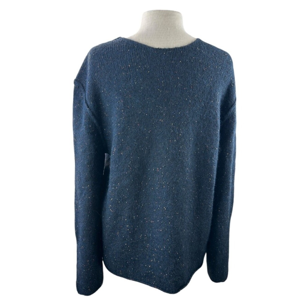 NEW Gionfriddo Alpaca Wool Blend Hand Spun Sweater Navy Blue Elbow Patch Medium - Picture 2 of 13